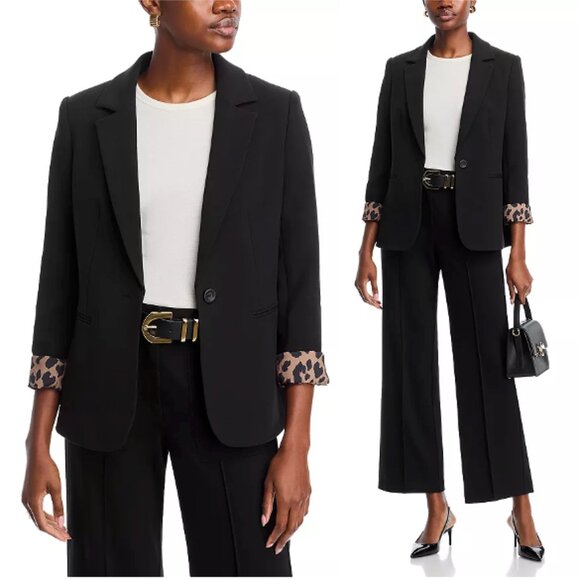 NWT T TAHARI Leopard Print Cuff Blazer Black Size 4 - Picture 1 of 10